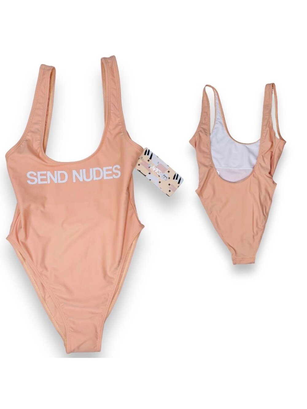 NWT Ravesuits SEND NUDES Womens Nude Low Back Hi Cut One Piece Swimsuit S / M